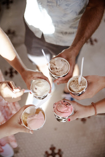 A Group of Friends Enjoying Ice Cream at Rosie's Ice Cream parlor.